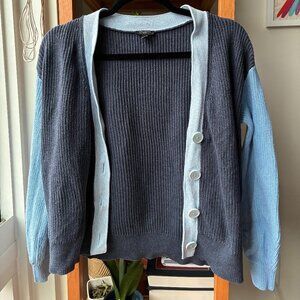 Talbot Petite Navy and Light Blue Cotton Colorblock Cardigan - Size SP